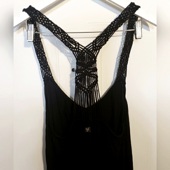 Billabong Coverup Midi Dress Black Crochet Back Straps Boho Flowy Woman M EUC - Picture 4 of 12